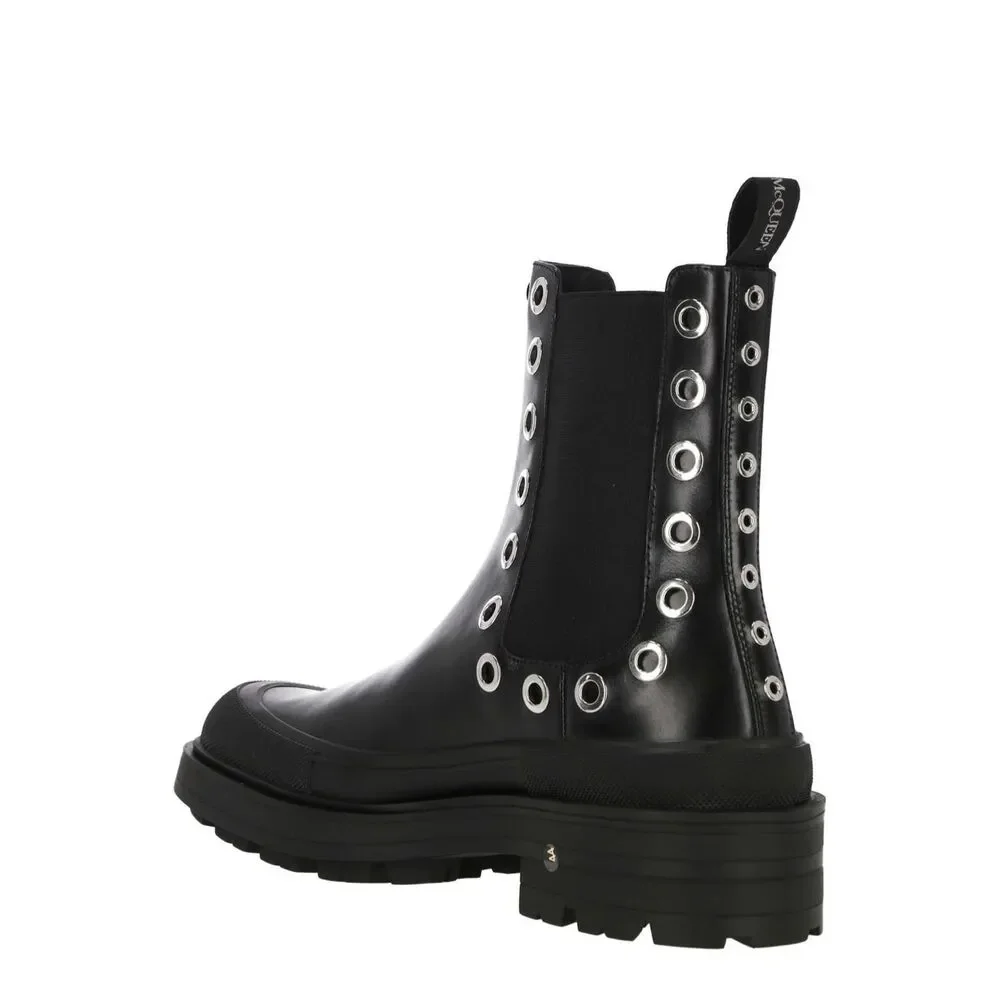 Alexander McQueen Leather Grommet Eyelet Detailed Chelsea Boots US 12 $1150